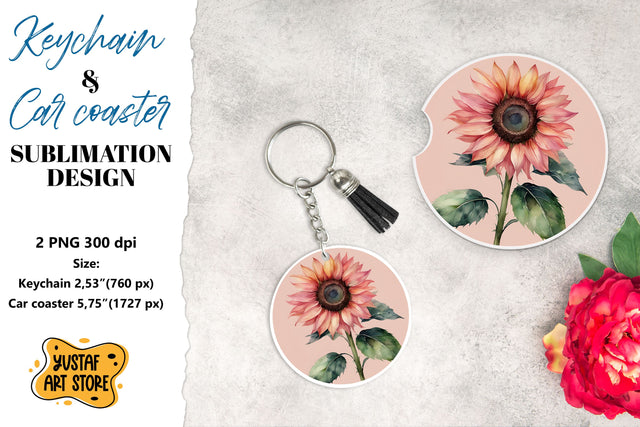 Sunflower Keychain & Car coaster sublimation. Sublimation Yustaf Art Store 