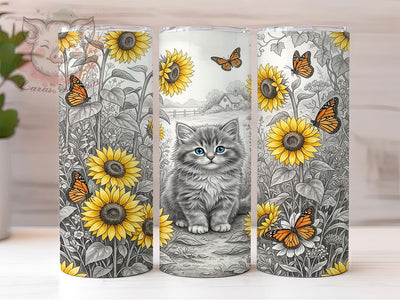 Sunflower Kitten 20oz Tumbler, Sunflower Kitten, Kitten Tumbler, Sunflower Tumbler, Cat Tumbler Wrap, Sunflower Cat PNG, Kitten Wrap PNG, 20oz Tumbler Wrap Sublimation Lara' s Designs 