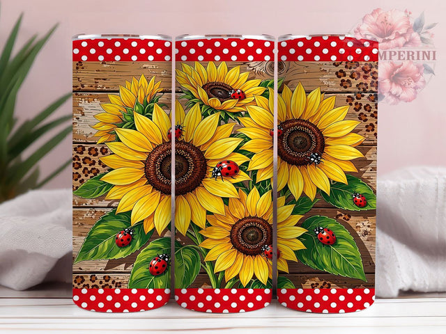 Sunflower Ladybug Rustic 20oz Tumbler, Sunflower Accent, Ladybug Design, Rustic Style, Sublimation Wrap, 20oz Tumbler, Nature Aesthetic, Country Charm Sublimation Li Zamperini 