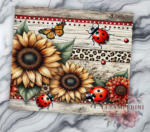 Sunflower Ladybug Western Style Tumbler Wrap, 20oz Sublimation Design, Western Style Tumbler, Country Chic Tumbler, Floral Tumbler Wrap, Cute Ladybug Sublimation Sublimation Li Zamperini 