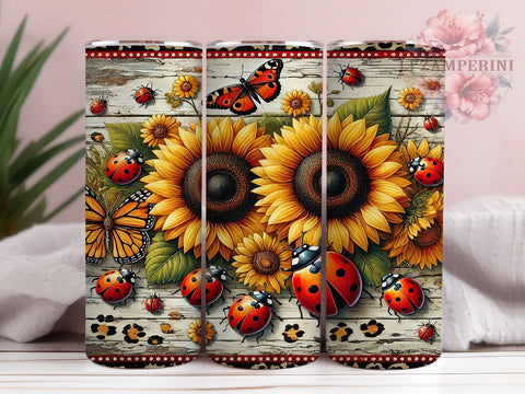 Sunflower Ladybug Western Style Tumbler Wrap, 20oz Sublimation Design, Western Style Tumbler, Country Chic Tumbler, Floral Tumbler Wrap, Cute Ladybug Sublimation Sublimation Li Zamperini 