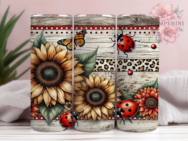Sunflower Ladybug Western Style Tumbler Wrap, 20oz Sublimation Design, Western Style Tumbler, Country Chic Tumbler, Floral Tumbler Wrap, Cute Ladybug Sublimation Sublimation Li Zamperini 