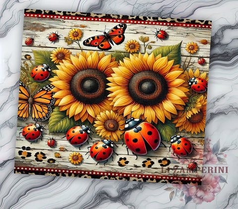 Sunflower Ladybug Western Style Tumbler Wrap, 20oz Sublimation Design, Western Style Tumbler, Country Chic Tumbler, Floral Tumbler Wrap, Cute Ladybug Sublimation Sublimation Li Zamperini 