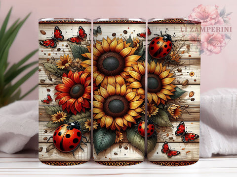 Sunflower Ladybug Western Style Tumbler Wrap, 20oz Sublimation Design, Western Style Tumbler, Country Chic Tumbler, Floral Tumbler Wrap, Cute Ladybug Sublimation Sublimation Li Zamperini 