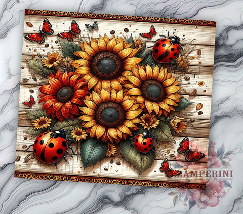 Sunflower Ladybug Western Style Tumbler Wrap, 20oz Sublimation Design, Western Style Tumbler, Country Chic Tumbler, Floral Tumbler Wrap, Cute Ladybug Sublimation Sublimation Li Zamperini 