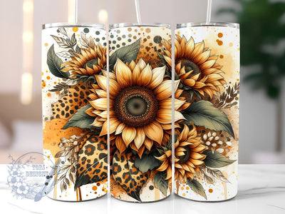 Sunflower Leopard 20oz Skinny Tumbler, Sunflower Tumbler Png, Straight & Tapered Tumbler Wrap, Instant Digital Download Sublimation ToriDesigns 