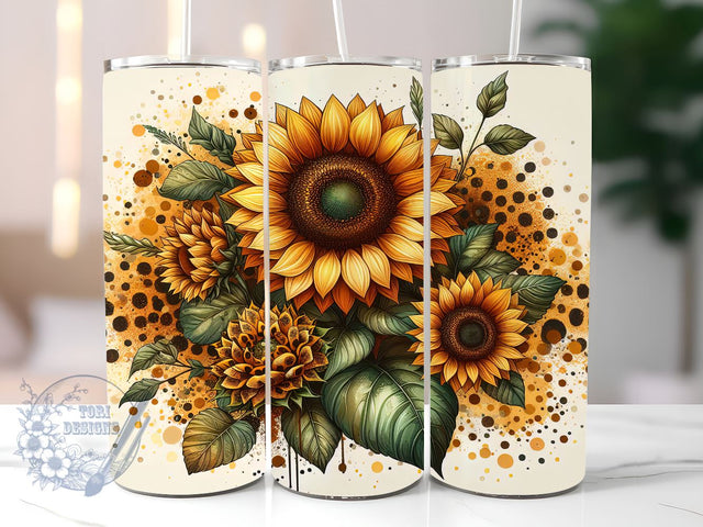 Sunflower Leopard 20oz Skinny Tumbler, Sunflower Tumbler Png, Straight & Tapered Tumbler Wrap, Instant Digital Download Sublimation ToriDesigns 