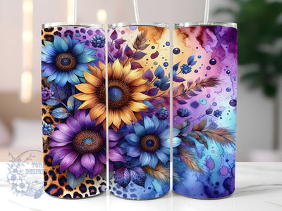 Sunflower Leopard 20oz Skinny Tumbler, Sunflower Tumbler Png, Straight & Tapered Tumbler Wrap, Instant Digital Download Sublimation ToriDesigns 