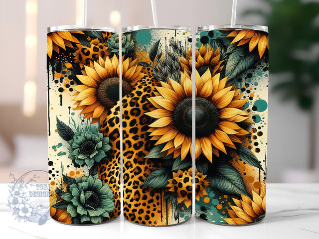 Sunflower Leopard 20oz Skinny Tumbler, Western Sunflowers Tumbler Png, Straight & Tapered Tumbler Wrap, Instant Digital Download Sublimation ToriDesigns 