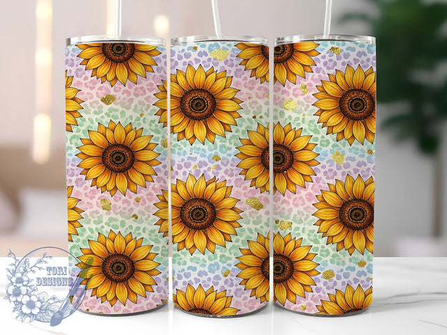 Sunflower Leopard 20oz Tumbler, Leopard Print, Sunflower Design, Wild Style, Floral Motif, Bold Aesthetic, 20oz Wrap, Sublimation Tumbler Sublimation ToriDesigns 