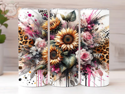 Sunflower Leopard 20oz Tumbler Png, Straight & Tapered Tumbler Png, Sunflower Tumbler Png, Digital Download PNG Sublimation Lara' s Designs 