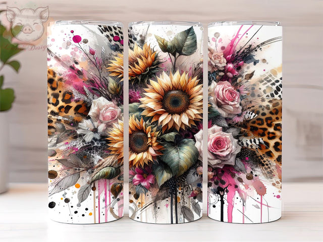 Sunflower Leopard 20oz Tumbler Png, Straight & Tapered Tumbler Png, Sunflower Tumbler Png, Digital Download PNG Sublimation Lara' s Designs 