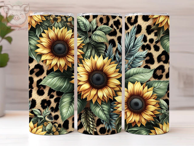 Sunflower Leopard 20oz Tumbler Png, Sublimation Design, Watercolor Sunflower Tumbler Png, Digital Download PNG Sublimation Lara' s Designs 