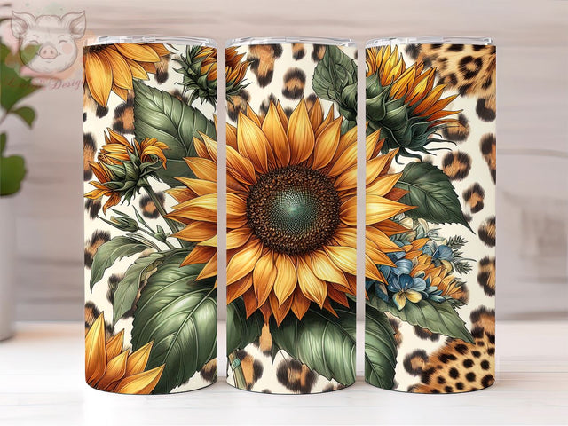 Sunflower Leopard 20oz Tumbler Png, Sublimation Design, Watercolor Sunflower Tumbler Png, Digital Download PNG Sublimation Lara' s Designs 