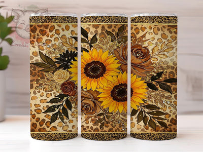 Sunflower Leopard 20oz Tumbler Wrap, Leopard Print Cup, 20oz Sublimation, Western Style Drinkware, Boho Tumbler Design, Country Chic Gift, Floral Animal Print Sublimation Lara' s Designs 