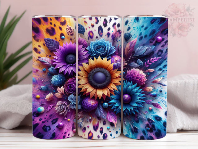 Sunflower Leopard 20oz Tumbler Wrap PNG, Sunflower Tumbler Png, Straight & Tapered Tumbler Wrap, Instant Digital Download Sublimation Li Zamperini 