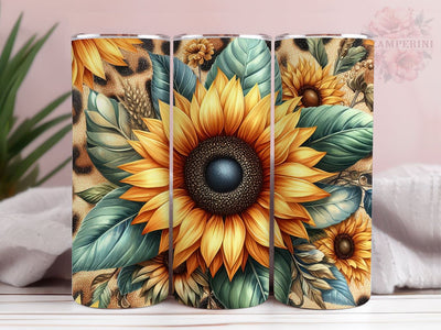 Sunflower Leopard 20oz Tumbler Wrap PNG, Sunflower Tumbler Png, Straight & Tapered Tumbler Wrap, Instant Digital Download Sublimation Li Zamperini 