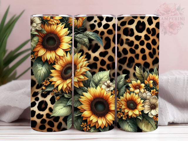 Sunflower Leopard 20oz Tumbler Wrap PNG, Sunflower Tumbler Png, Straight & Tapered Tumbler Wrap, Instant Digital Download Sublimation Li Zamperini 