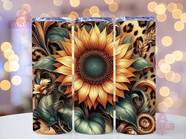 Sunflower Leopard 20oz Tumbler Wrap Sublimation Design, Straight Tapered Tumbler Wrap, Watercolor Sunflower Tumbler Png, Instant Digital Download Sublimation SvggirlplusArt 