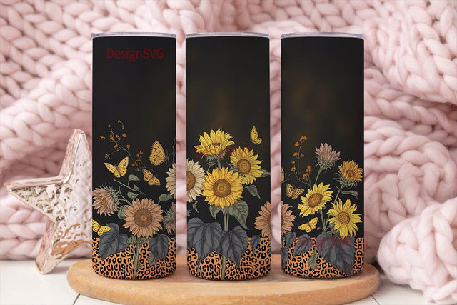 Sunflower Leopard 20oz Tumbler Wrap Sublimation DesignSVG 