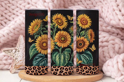 Sunflower Leopard 20oz Tumbler Wrap Sublimation DesignSVG 