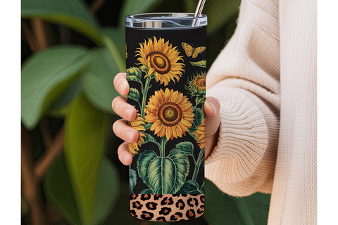 Sunflower Leopard 20oz Tumbler Wrap Sublimation DesignSVG 