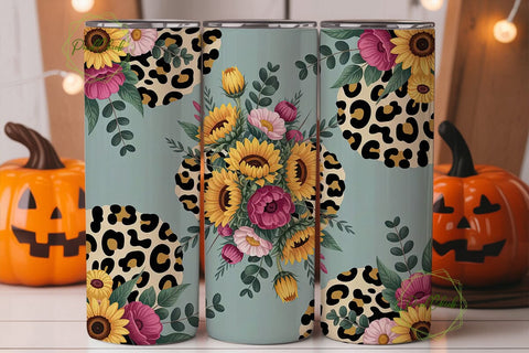 Sunflower Leopard 20oz Tumbler Wrap Sublimation PixelChick 