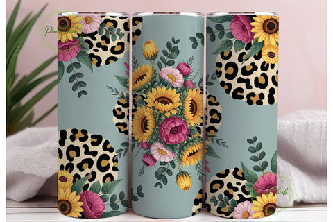 Sunflower Leopard 20oz Tumbler Wrap Sublimation PixelChick 