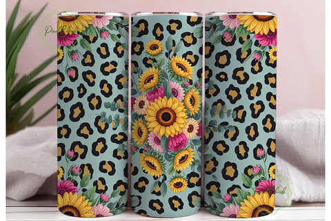 Sunflower Leopard 20oz Tumbler Wrap Sublimation PixelChick 