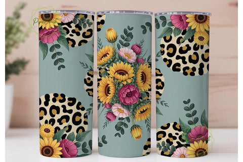Sunflower Leopard 20oz Tumbler Wrap Sublimation PixelChick 