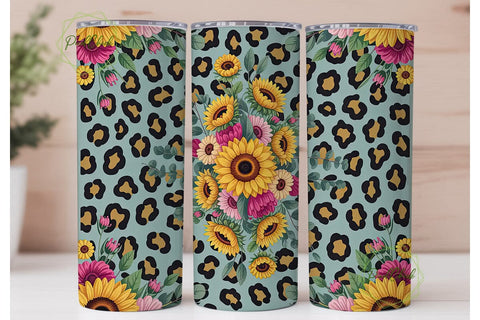 Sunflower Leopard 20oz Tumbler Wrap Sublimation PixelChick 