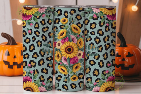 Sunflower Leopard 20oz Tumbler Wrap Sublimation PixelChick 