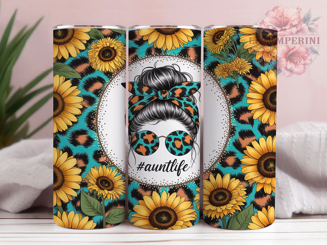 Sunflower Leopard Aunt Tumbler Wrap, Messy Bun Pattern, Sunflower Leopard Art, Best Auntie Gift, Animal Print Tumbler, Floral Aunt Design, Mom Sister Gift Sublimation Li Zamperini 