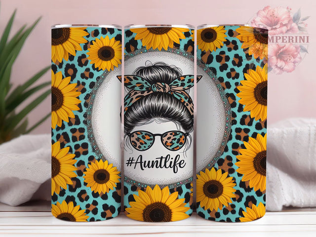 Sunflower Leopard Aunt Tumbler Wrap, Messy Bun Pattern, Sunflower Leopard Art, Best Auntie Gift, Animal Print Tumbler, Floral Aunt Design, Mom Sister Gift Sublimation Li Zamperini 