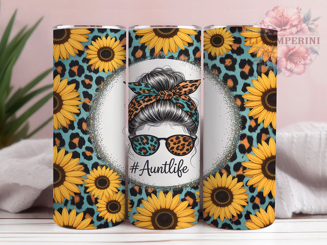 Sunflower Leopard Aunt Tumbler Wrap, Messy Bun Pattern, Sunflower Leopard Art, Best Auntie Gift, Animal Print Tumbler, Floral Aunt Design, Mom Sister Gift Sublimation Li Zamperini 
