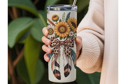 Sunflower Leopard Bow Tumbler Wrap Sublimation DesignSVG 