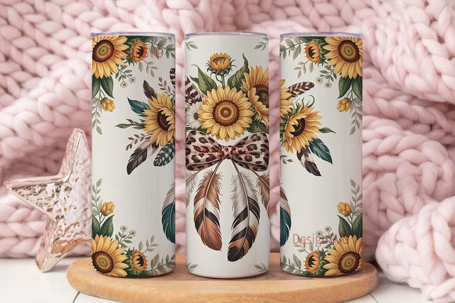 Sunflower Leopard Bow Tumbler Wrap Sublimation DesignSVG 