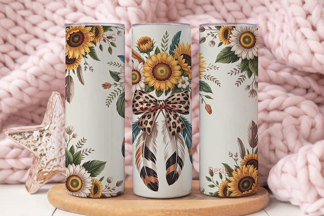 Sunflower Leopard Bow Tumbler Wrap Sublimation DesignSVG 