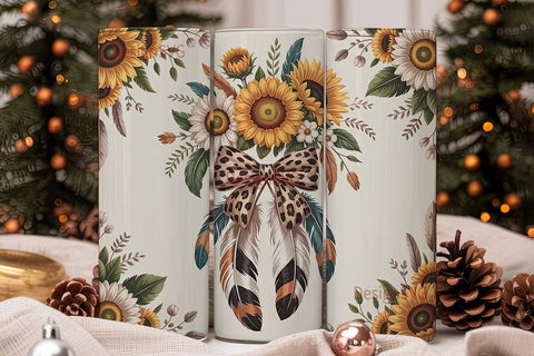 Sunflower Leopard Bow Tumbler Wrap Sublimation DesignSVG 