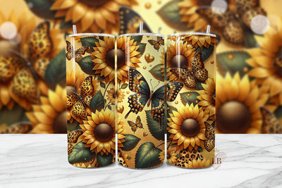 Sunflower Leopard Butterfly Tumbler PNG Sublimation BijouBay 