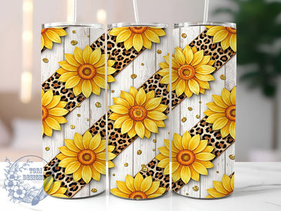 Sunflower Leopard Glam 20oz Tumbler, Leopard Print, Sunflower Motif, Glam Style, Floral Theme, Bold Aesthetic, 20oz Wrap, Sublimation Tumbler Sublimation ToriDesigns 