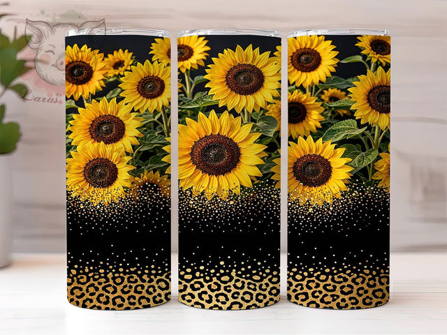 Sunflower Leopard Glam 20oz Tumbler, Spotted Bloom, Wild Garden, Yellow And Black, Rustic Chic, Floral Animal, Vibrant Print, Sublimation Wrap Sublimation Lara' s Designs 