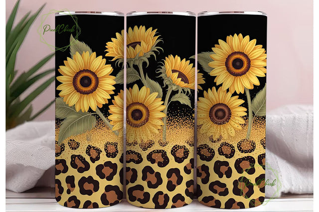 Sunflower Leopard Glitter 20oz Tumbler Sublimation PixelChick 