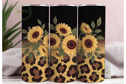 Sunflower Leopard Glitter 20oz Tumbler Sublimation PixelChick 