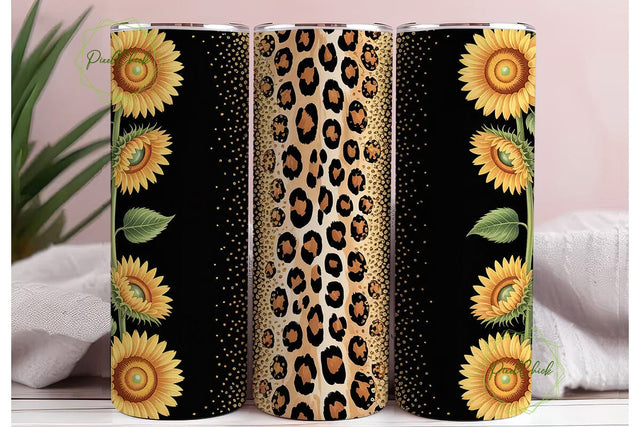 Sunflower Leopard Glitter 20oz Tumbler Sublimation PixelChick 