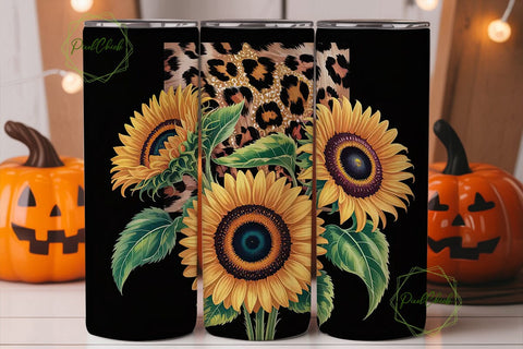 Sunflower Leopard Glitter 20oz Tumbler Sublimation PixelChick 