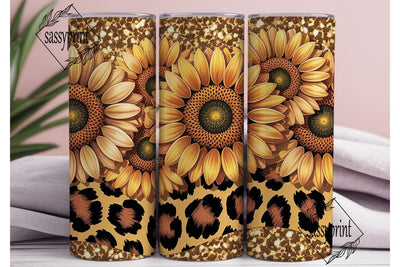 Sunflower Leopard Glitter 20oz Tumbler Sublimation sassyprint 