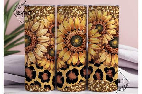 Sunflower Leopard Glitter 20oz Tumbler Sublimation sassyprint 