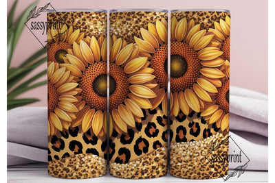 Sunflower Leopard Glitter 20oz Tumbler Sublimation sassyprint 