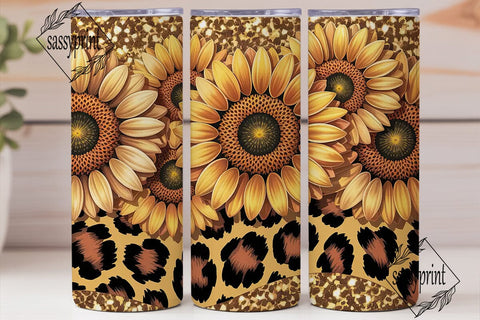Sunflower Leopard Glitter 20oz Tumbler Sublimation sassyprint 